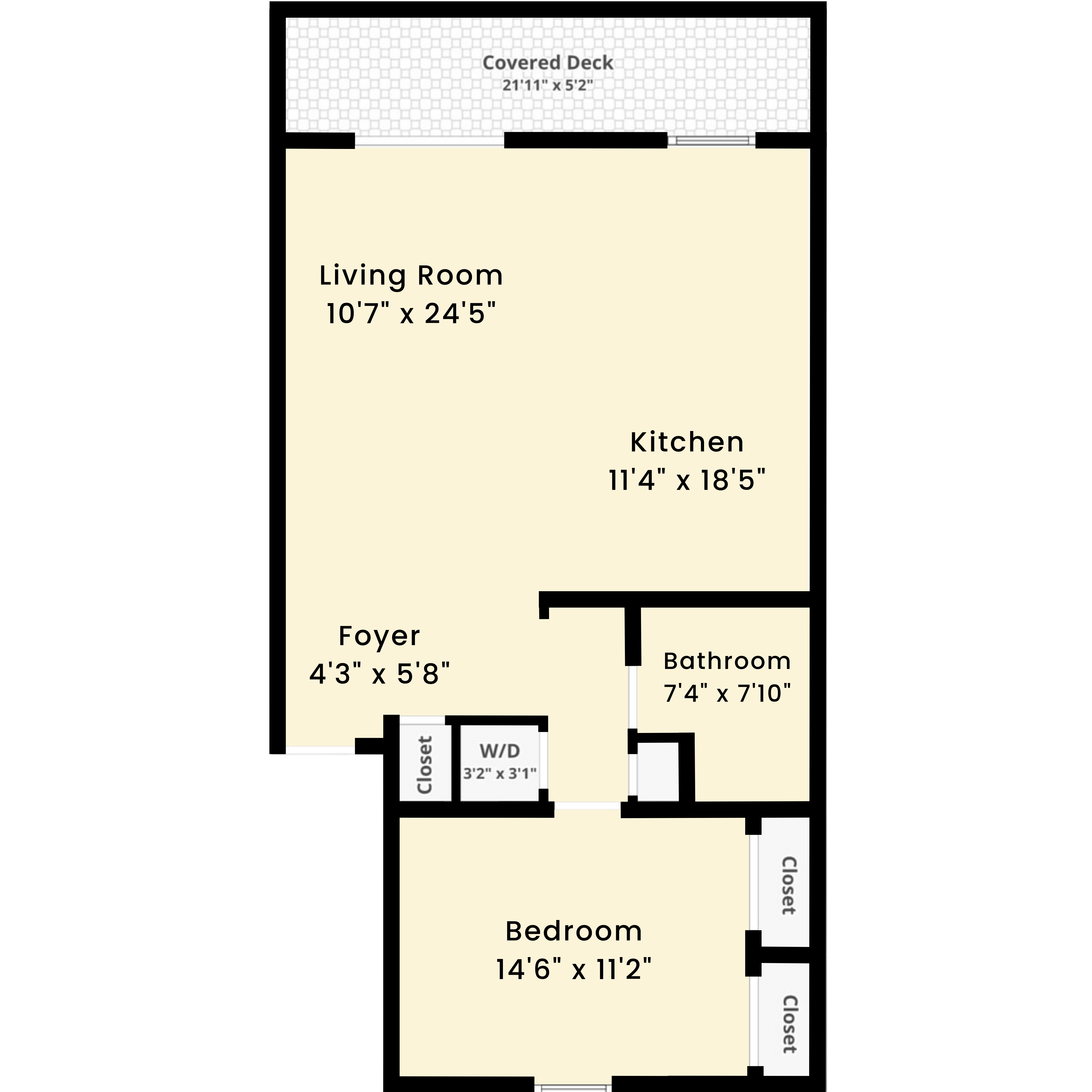 Floor plan for 1 bed, 1 bath, 800 sqft